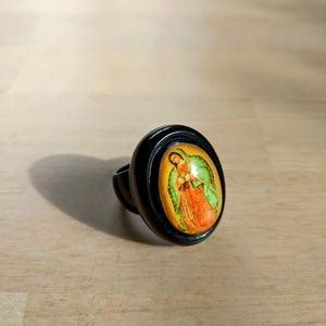 Our Lady of Guadalupe Chunky Black Ring Size 8